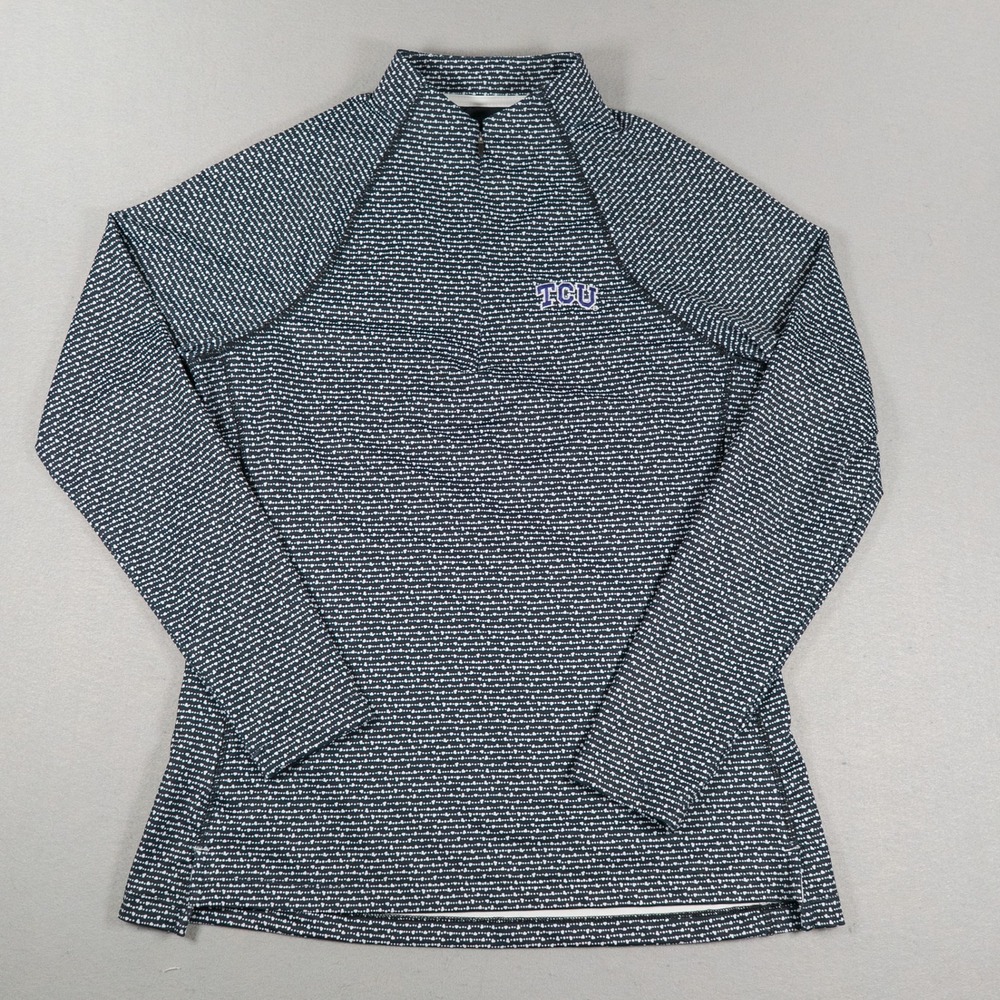 Peter Millar Womens TCU Horned Frogs Quarter Zip Pullover Blue Geometric Size M